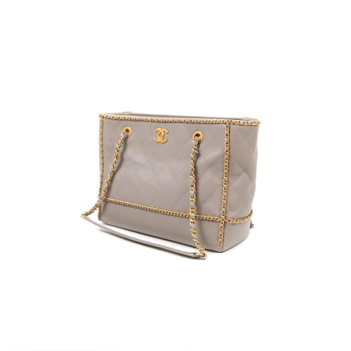 Chanel Small Chain Around Shopping Tote Grey Calfskin Aged Gold Hardware