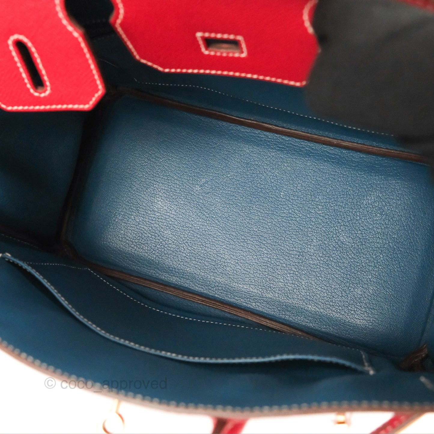Hermès Candy Birkin 30 Rouge Casque/Blue Thalassa Epsom Permabrass Hardware