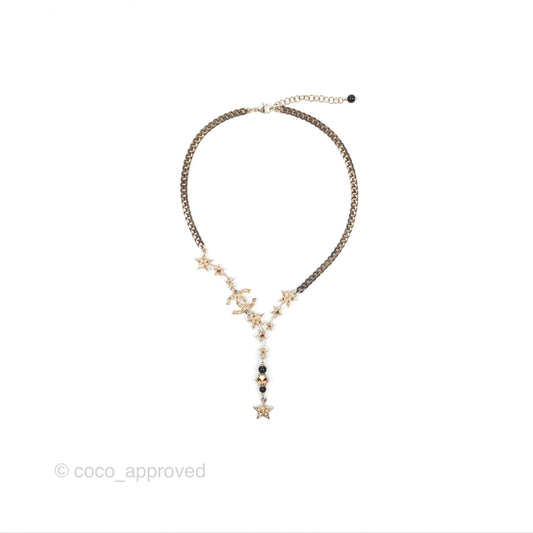 Chanel Crystal CC Star Drop Necklace Gold Tone 21S