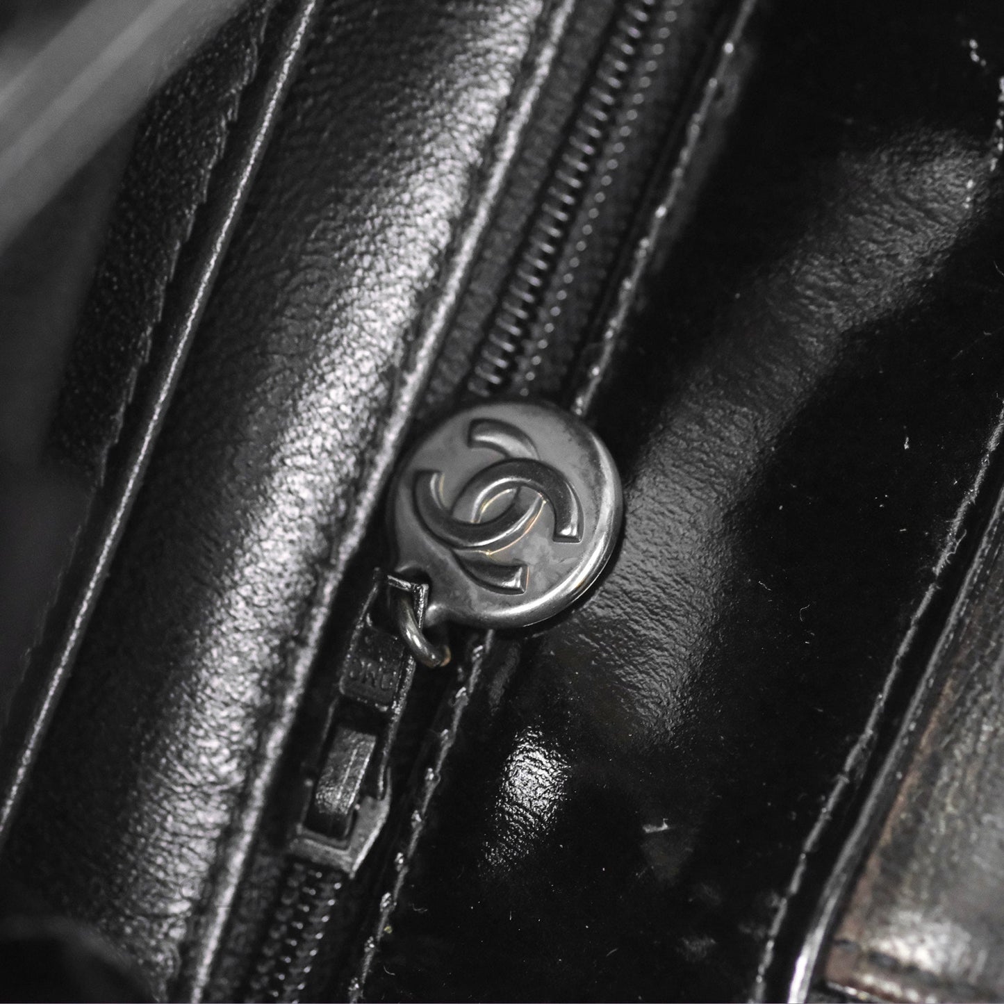 Chanel Vintage Tote Quilted Black Patent Silver Hardware