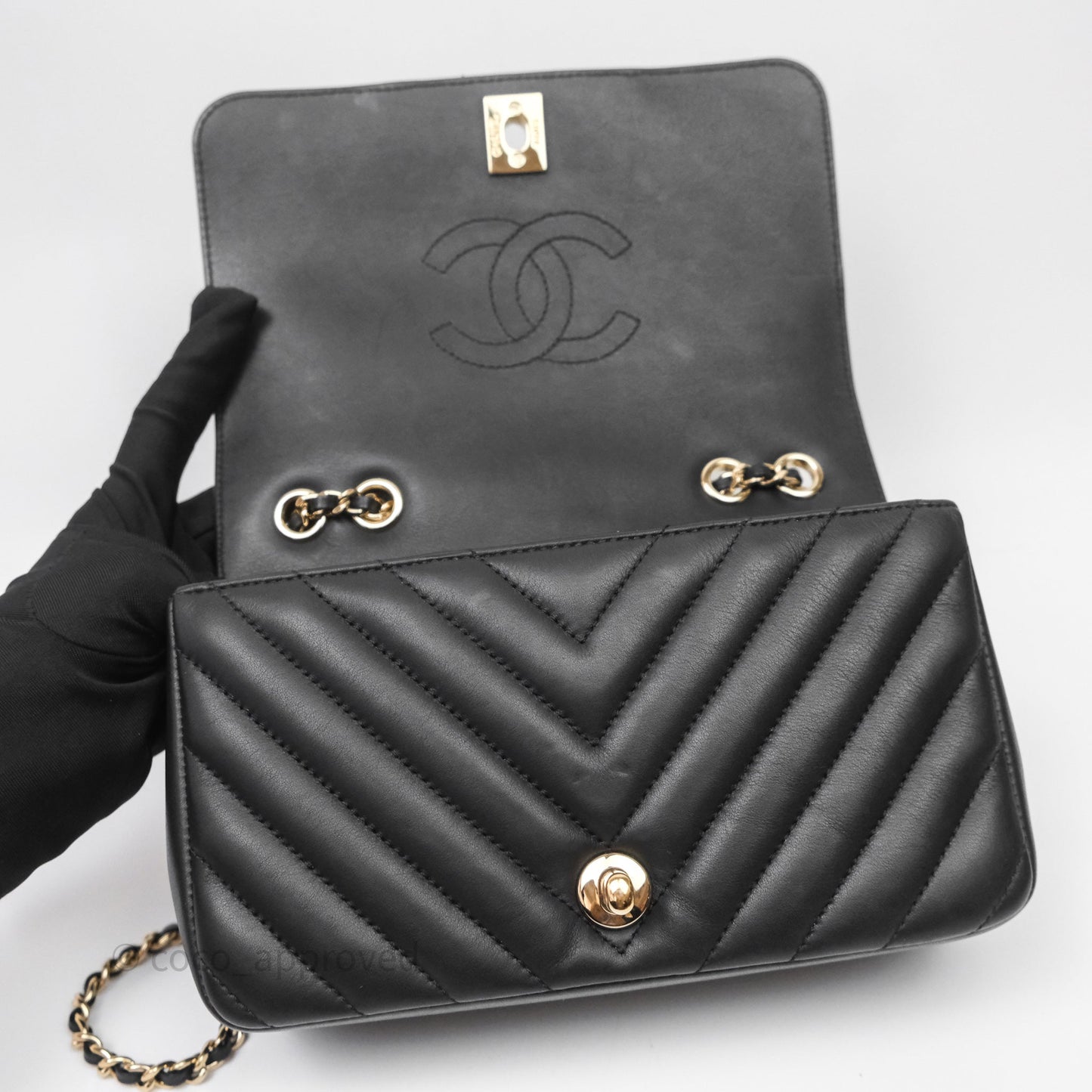 Chanel Small Statement Chevron Flap Bag Black Gold Hardware