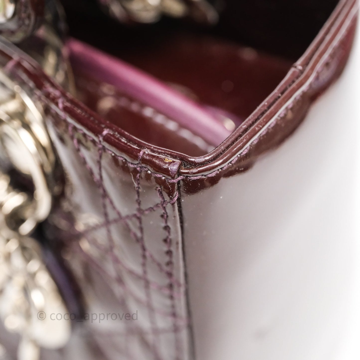 Christian Dior Medium Lady Dior Burgundy Patent Silver Hardware