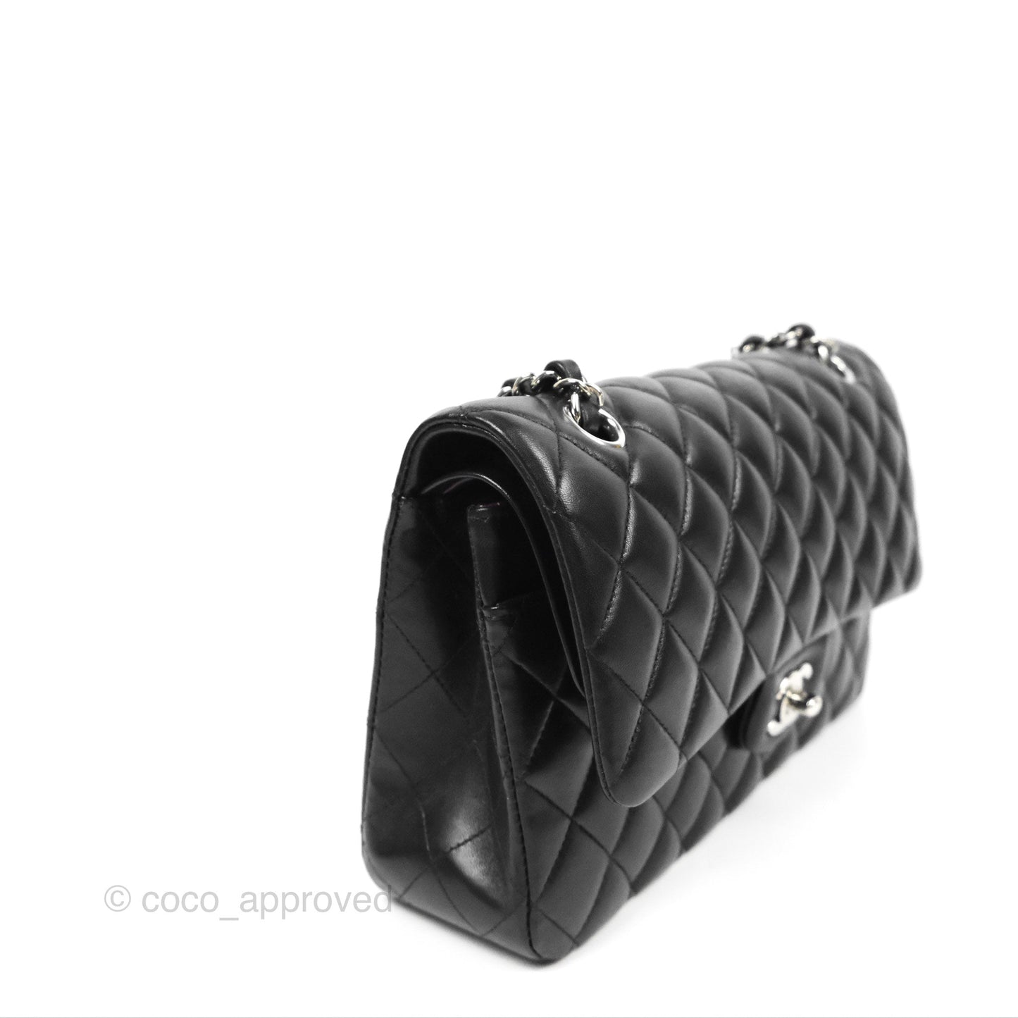 Chanel Classic M/L Medium Flap Quilted Black Lambskin Silver Hardware