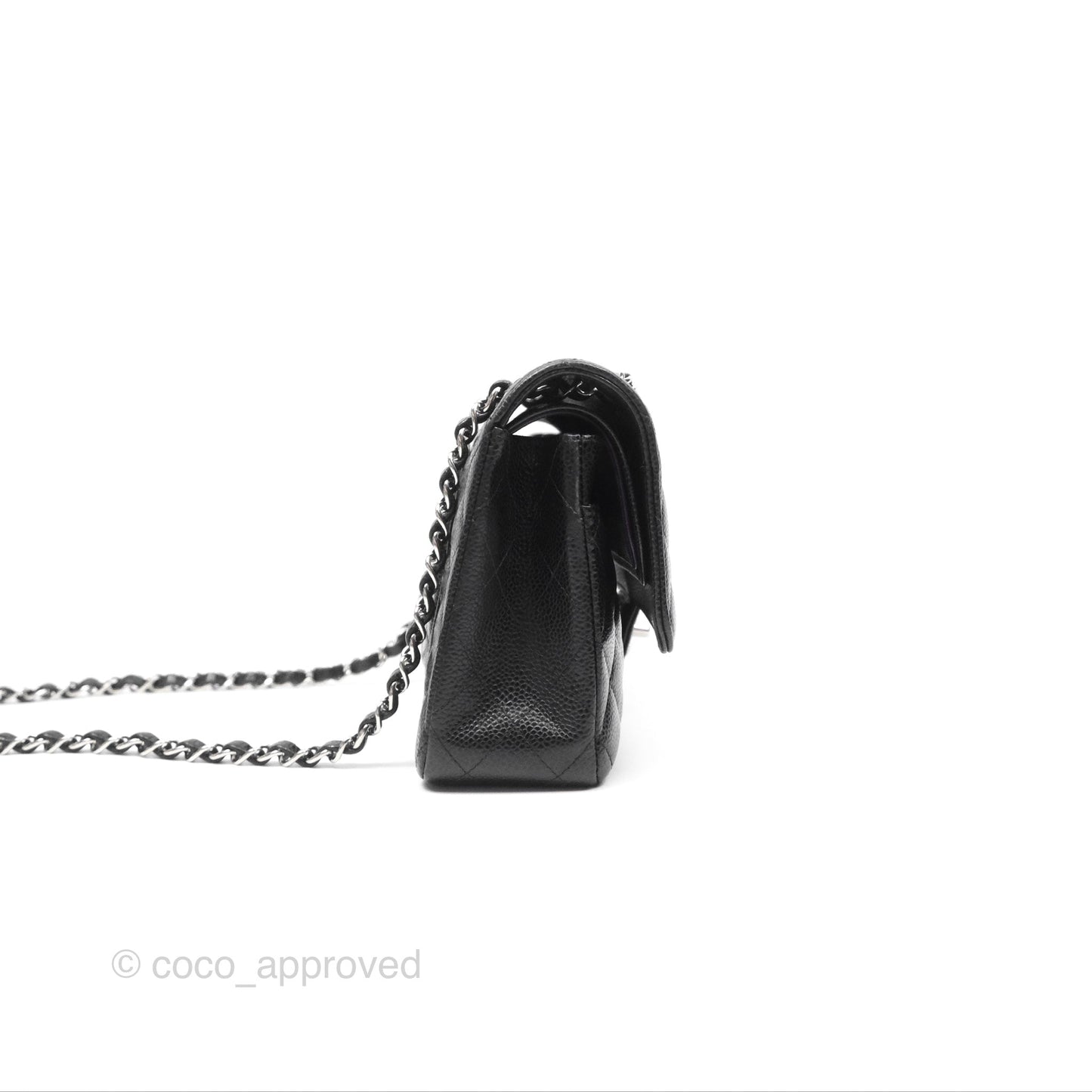 Chanel Classic M/L Medium Flap Quilted Black Caviar Silver Hardware