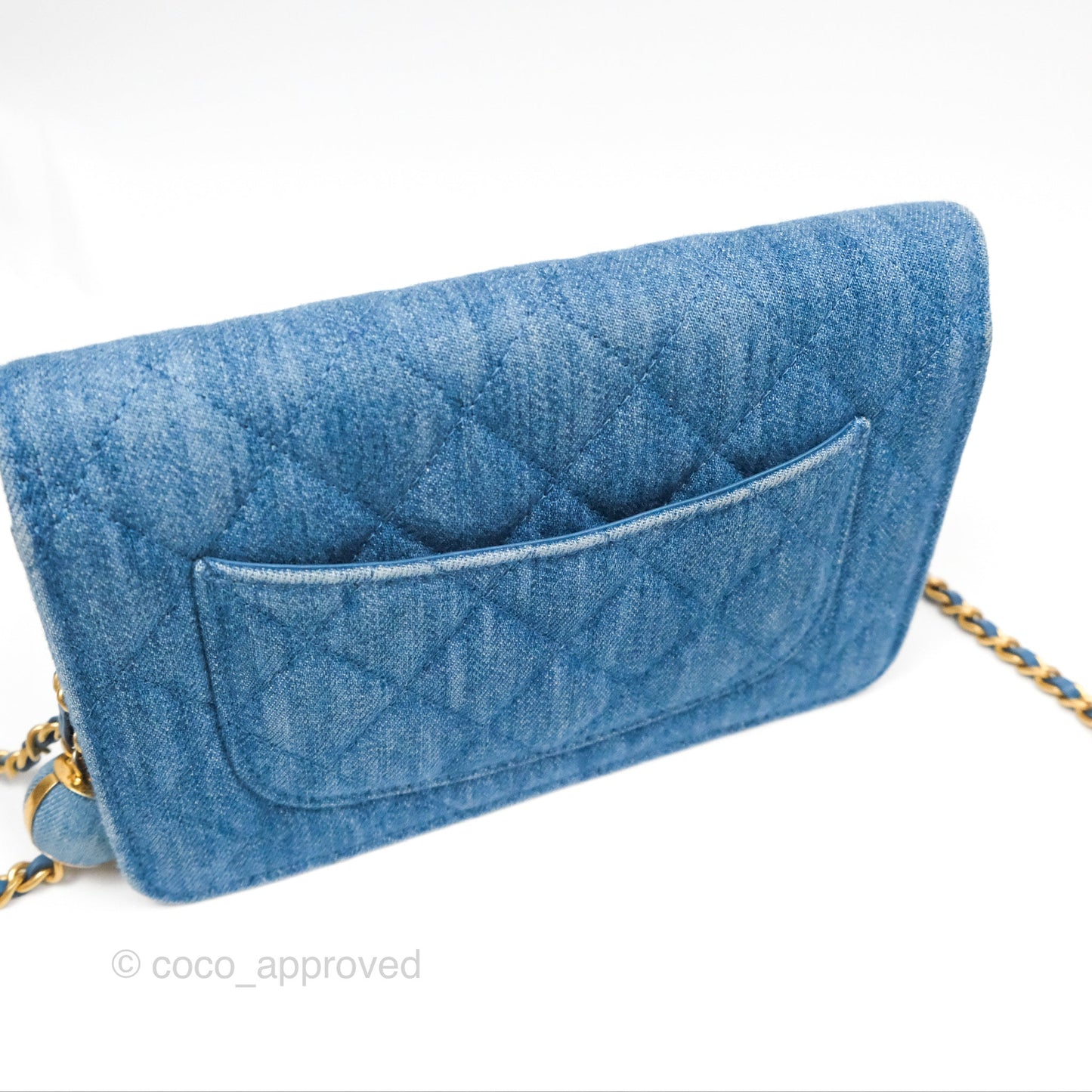 Chanel Quilted Pearl Crush Wallet on Chain WOC Denim Aged Gold Hardware