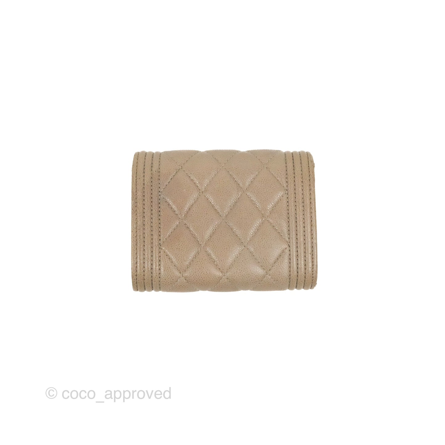 Chanel Quilted Boy Flap Card Holder Taupe Grey Caviar Aged Gold Hardware