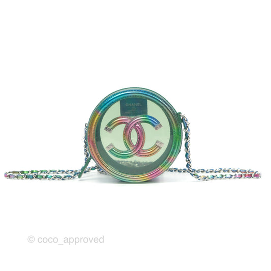 Chanel Filigree Rainbow Green PVC Round Clutch With Chain Silver Hardware 20C