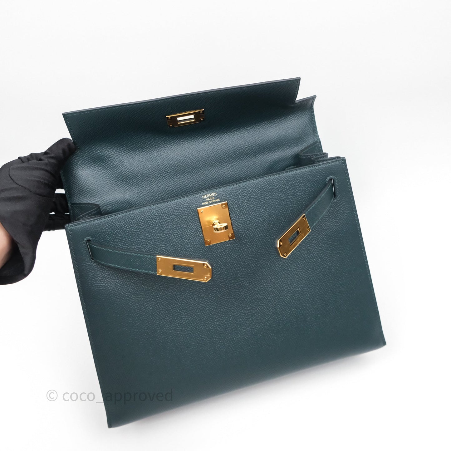 Hermès Kelly 28 Sellier Vert Cypres 6O Epsom Gold Hardware