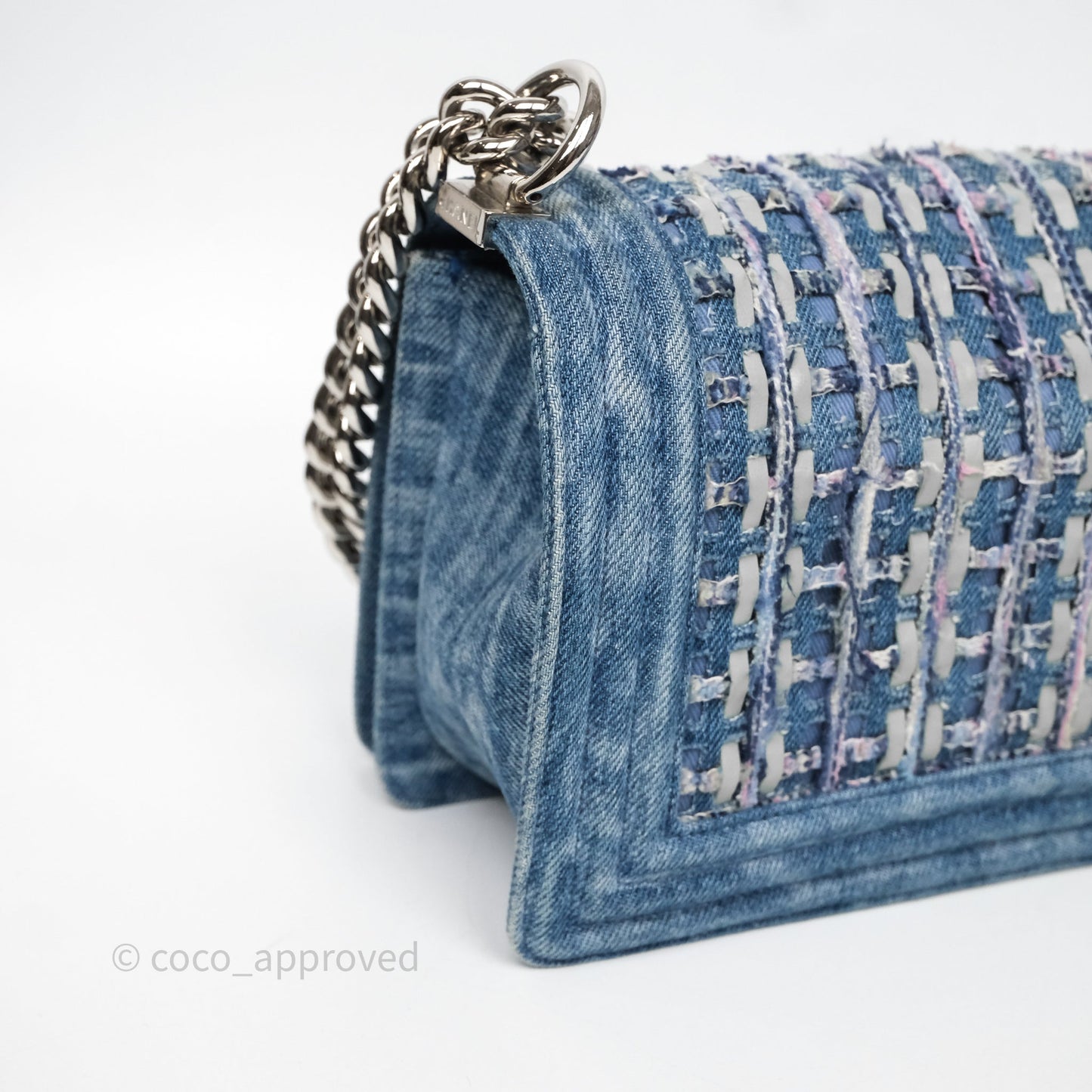 Chanel Medium Boy Blue Denim Tweed Silver Hardware