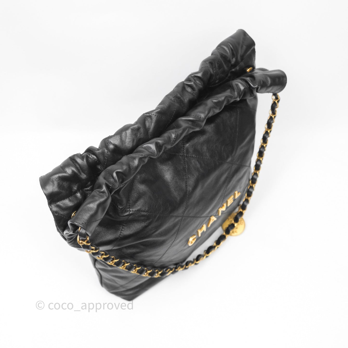 Chanel 22 Small Black Calfskin Aged Gold Hardware