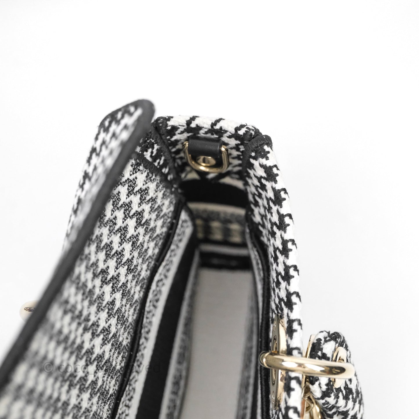Christian Dior Medium Lady D-Joy Bag Black White Houndstooth Gold Hardware