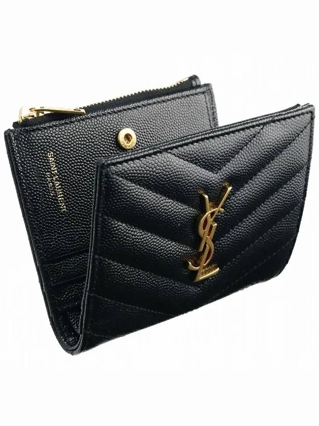 Luxury Saint Laurent Cassandre Matelasse Grain De Poudre Embossed Leather Half Wallet Black