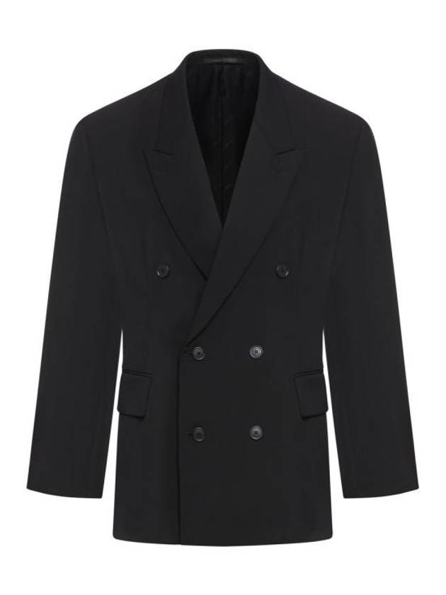 Luxury Balenciaga Cinched Double Breasted Wool Jacket Black
