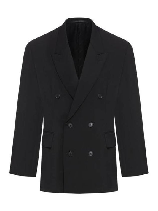 Luxury Balenciaga Cinched Double Breasted Wool Jacket Black