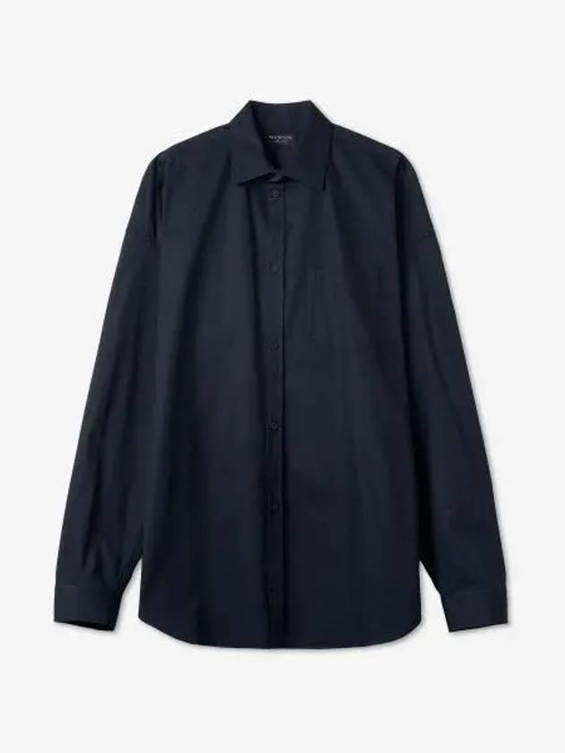 Luxury Balenciaga Micro Canvas Oversized Cocoon Long Sleeve Shirt Midnight Blue