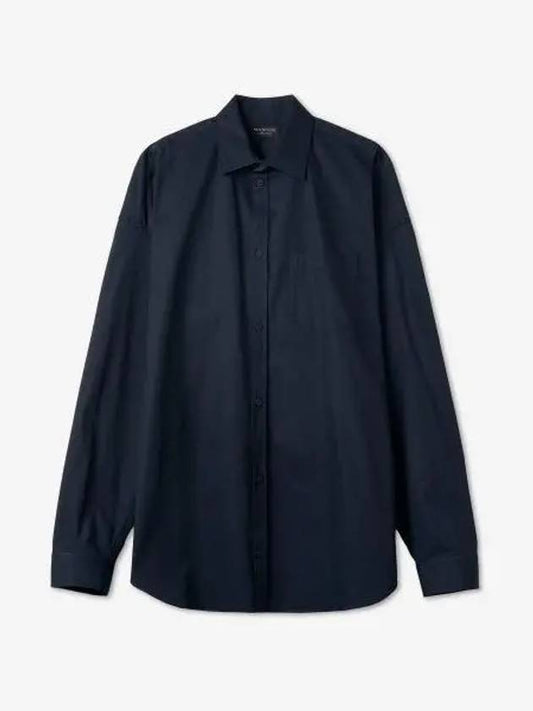Luxury Balenciaga Micro Canvas Oversized Cocoon Long Sleeve Shirt Midnight Blue