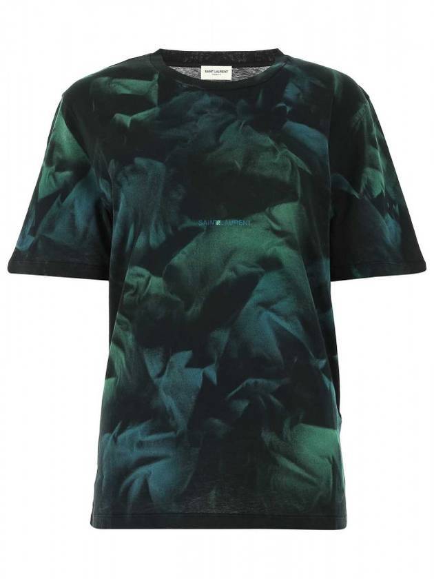 Luxury Saint Laurent Tie Dye Logo Short Sleeve T-Shirt Green