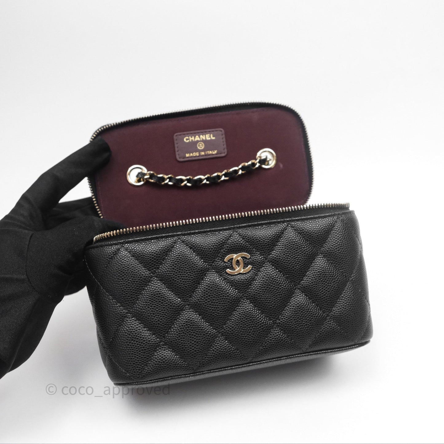 Chanel Vanity Rectangular With Chain Black Caviar Gold Hardware