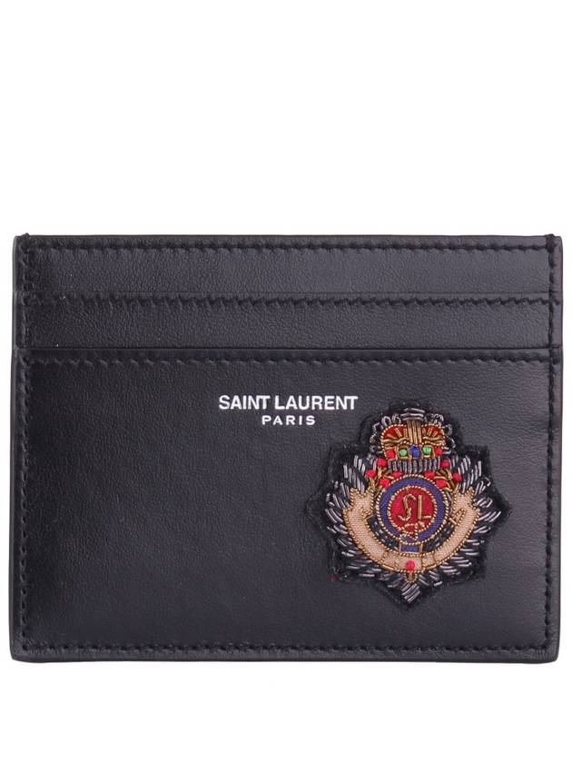 Luxury Saint Laurent Logo Patch Card Wallet Black