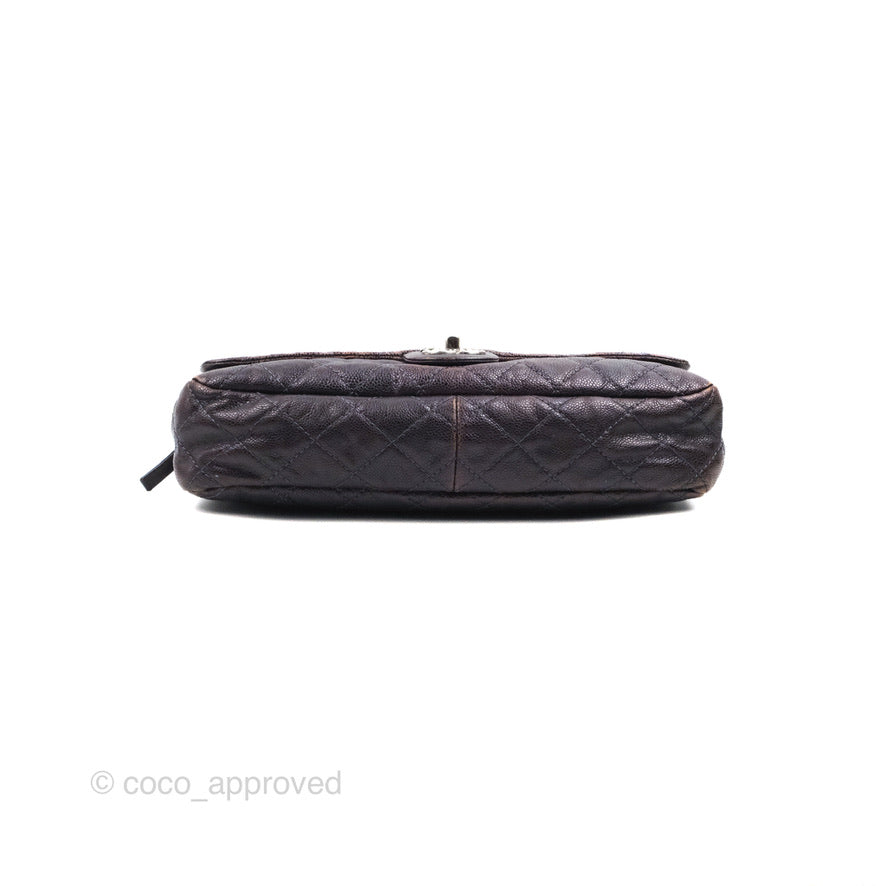 Chanel Jumbo Easy Flap Bag Caviar Dark Purple Ruthenium Hardware