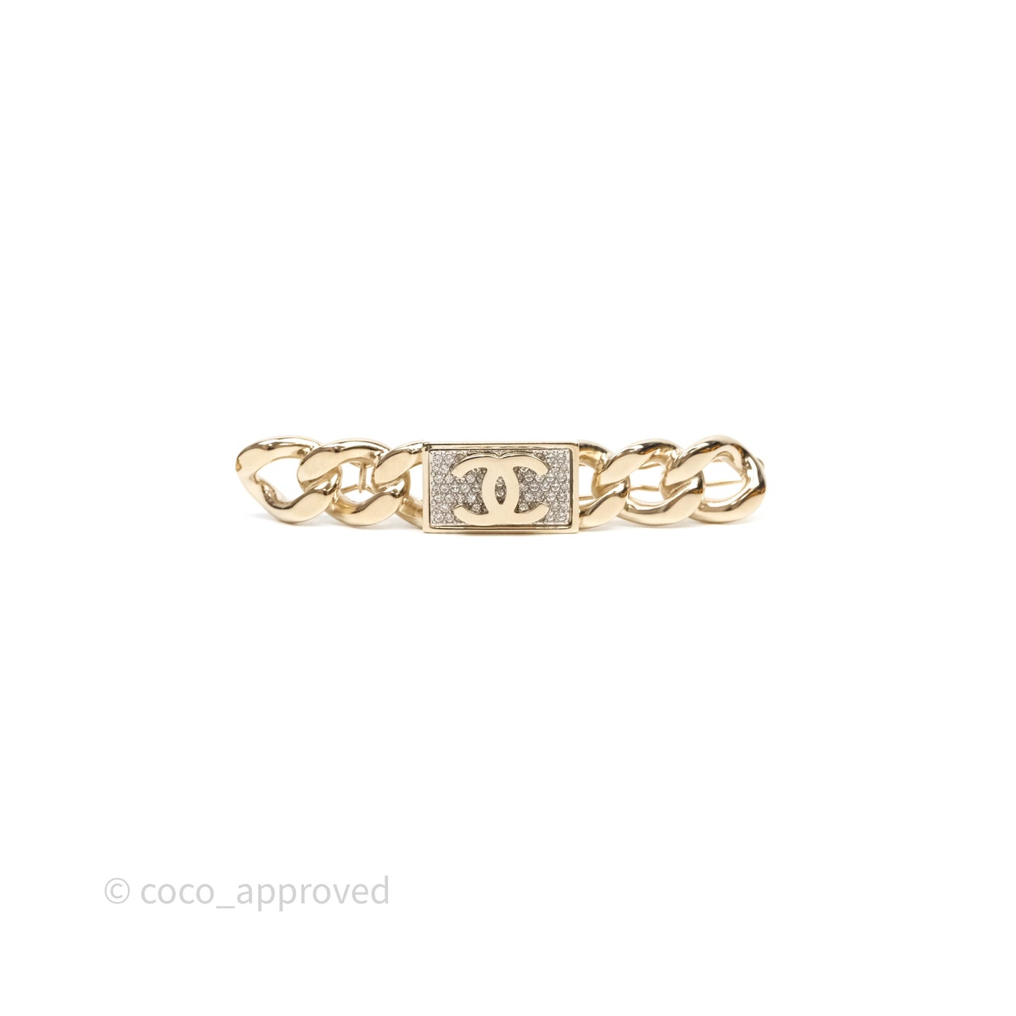 Chanel Crystal Chain CC Hair Clip Barrette Gold 21C