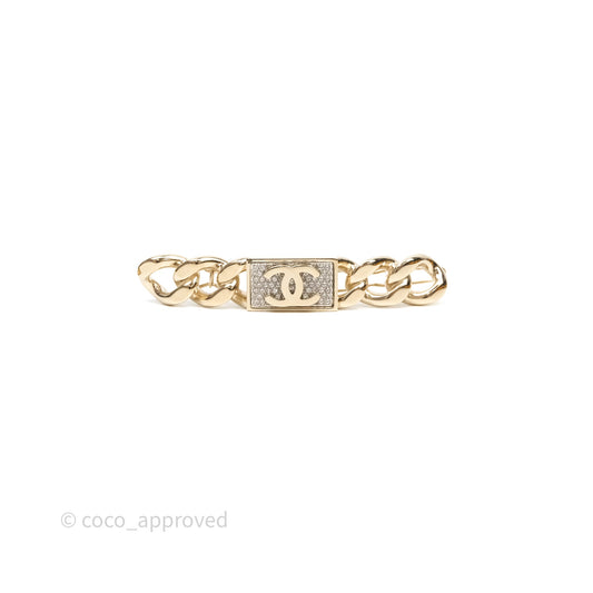 Chanel Crystal Chain CC Hair Clip Barrette Gold 21C