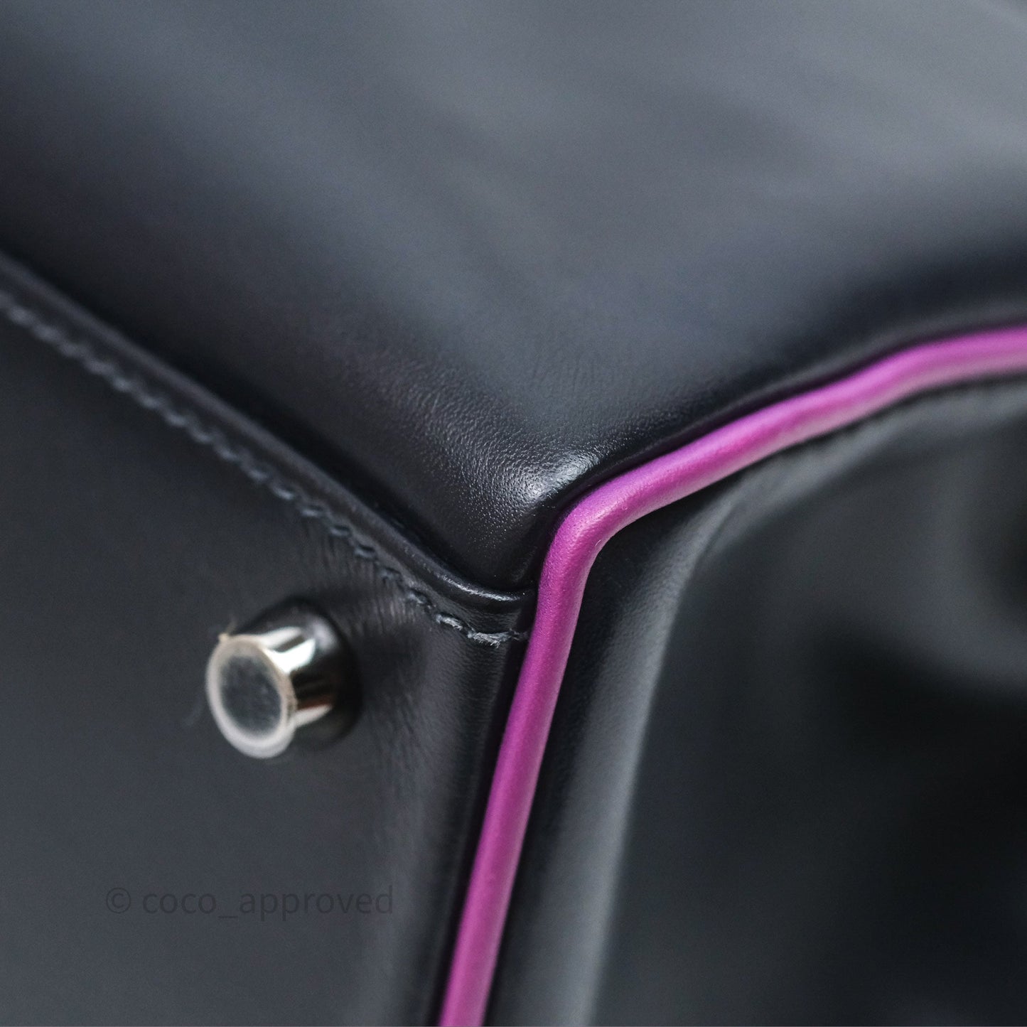Hermès Vintage Kelly 32 Retourn Navy/Purple Box Leather Palladium Hardware