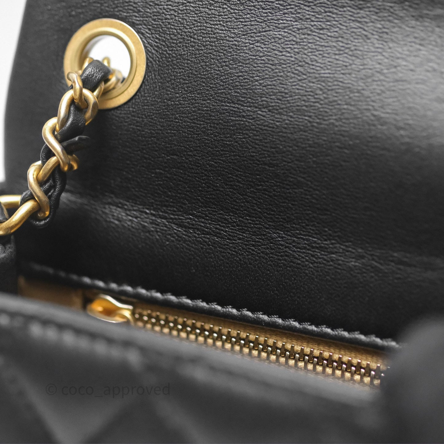 Chanel Pearl Crush Mini Square Quilted Black Lambskin Aged Gold Hardware