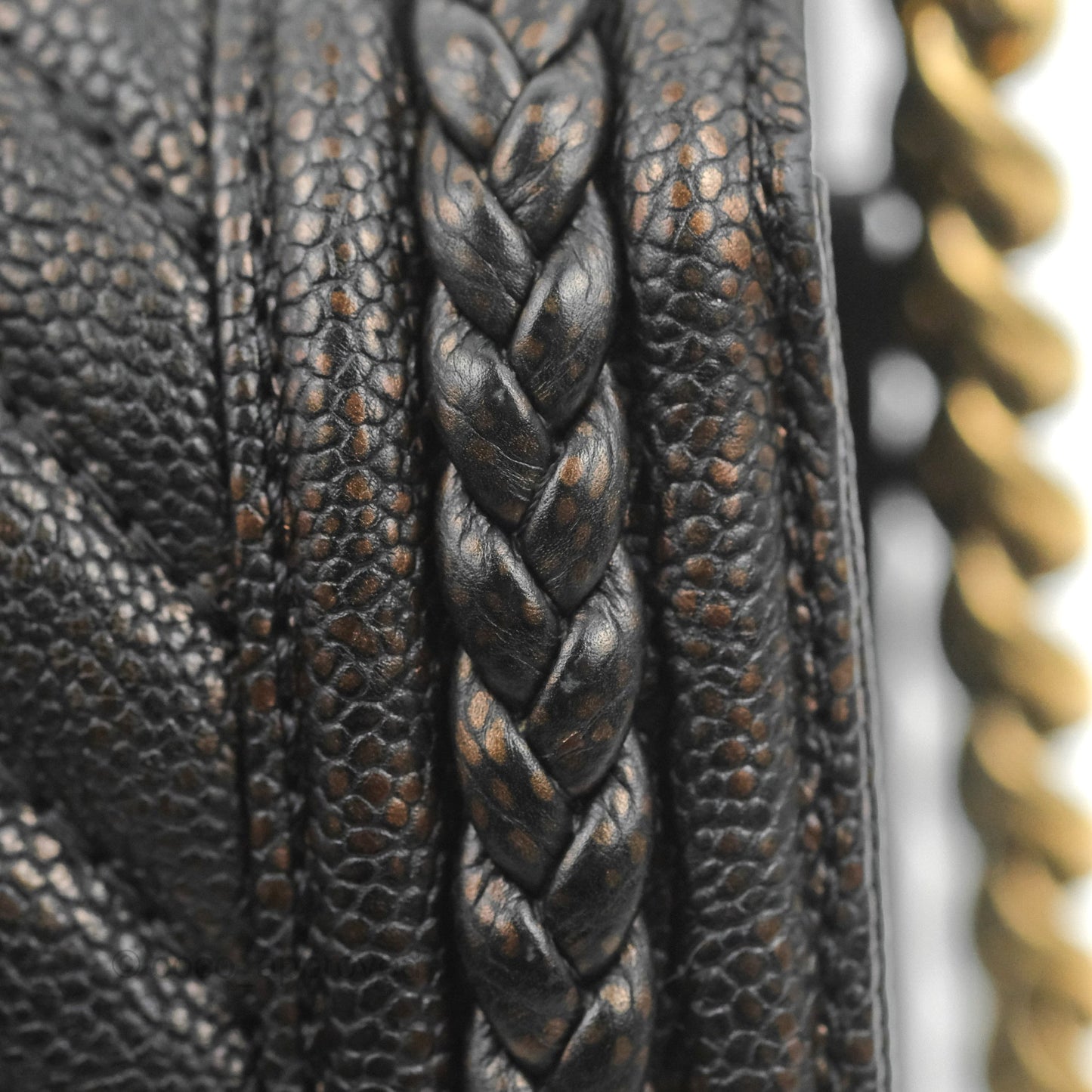Chanel Medium Braid Around Boy Flap Patinated Caviar Chevron Black Aged Gold Hardware