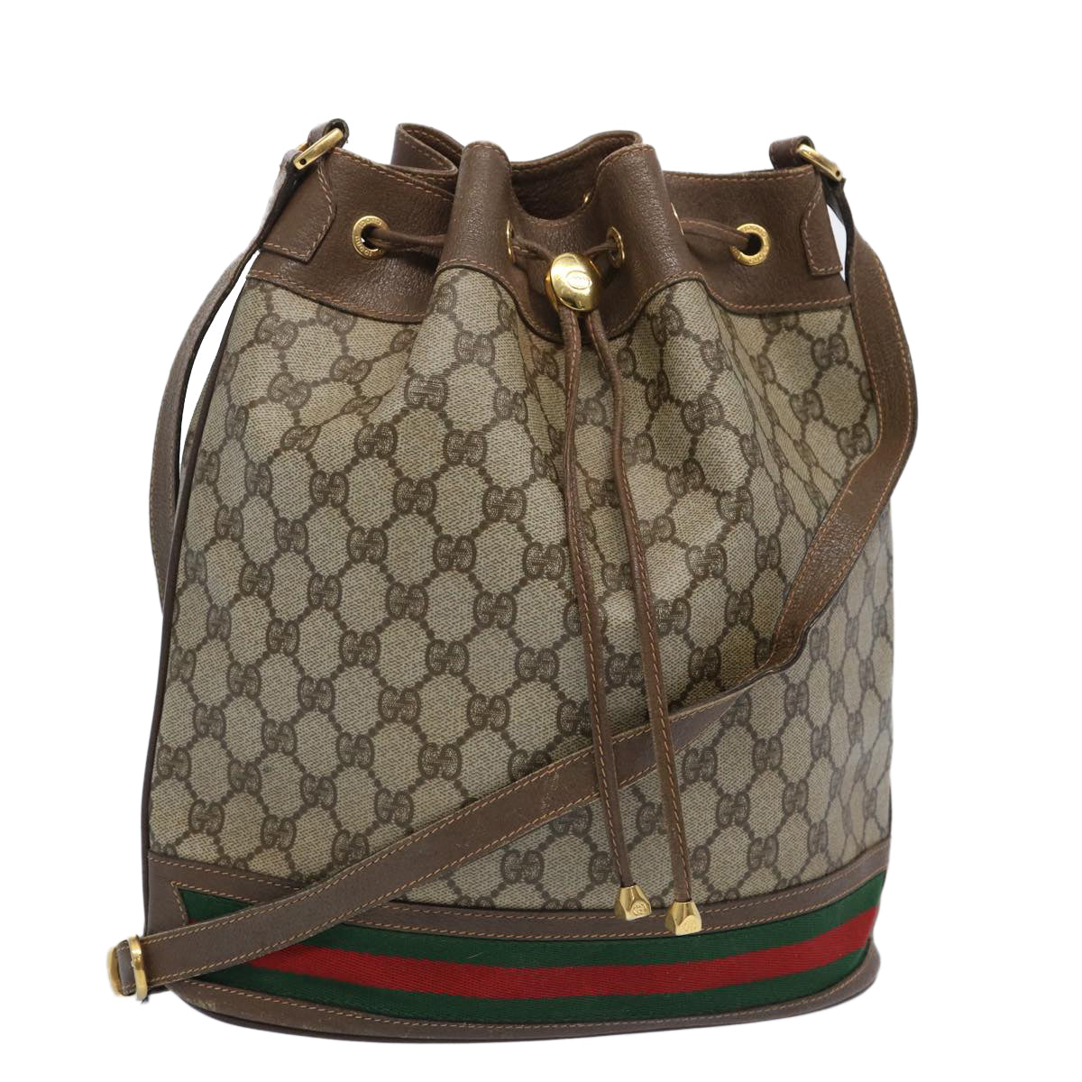 GUCCI GG Supreme Web Sherry Line Shoulder Bag PVC Beige 41 02 085  65097