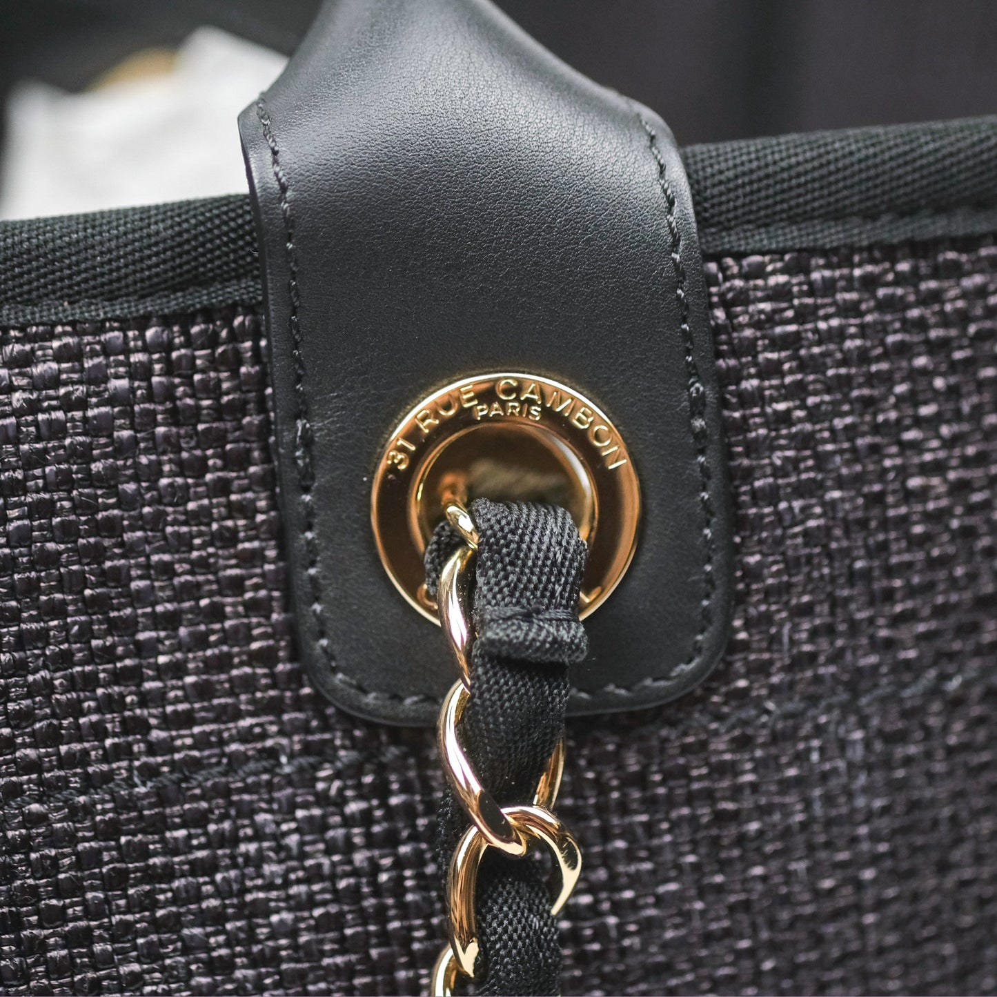 Chanel Large Deauville Black Raffia Gold Hardware