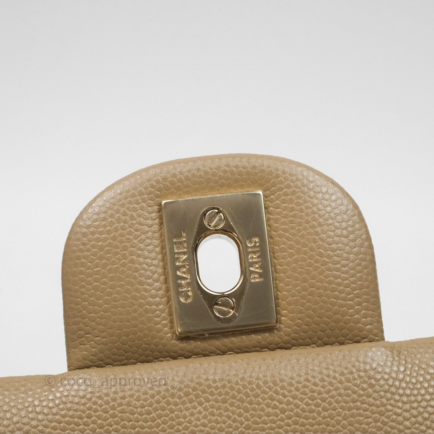 Chanel Classic M/L Medium Flap Quilted Dark Beige Caviar Gold Hardware