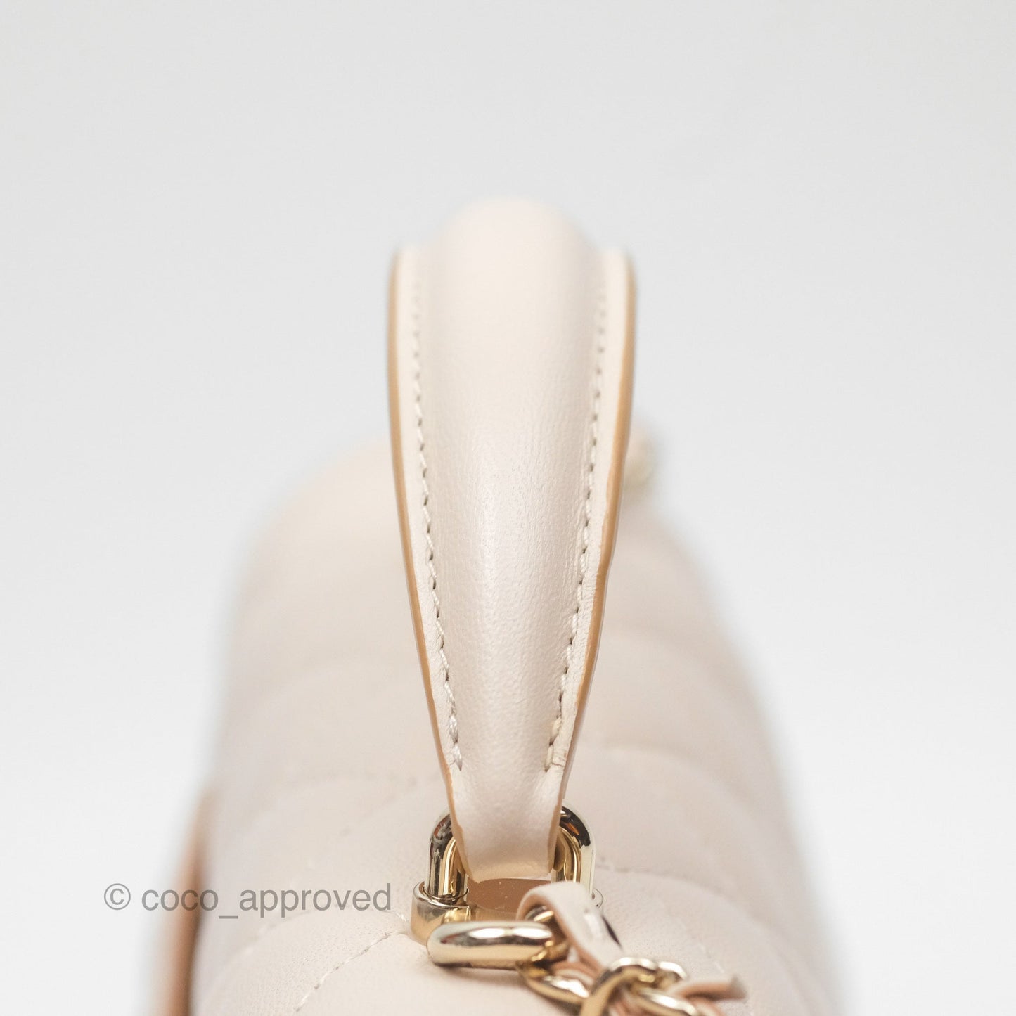Chanel Top Handle Mini Rectangular Flap Bag Ecru/Beige Lambskin Gold Hardware 23P