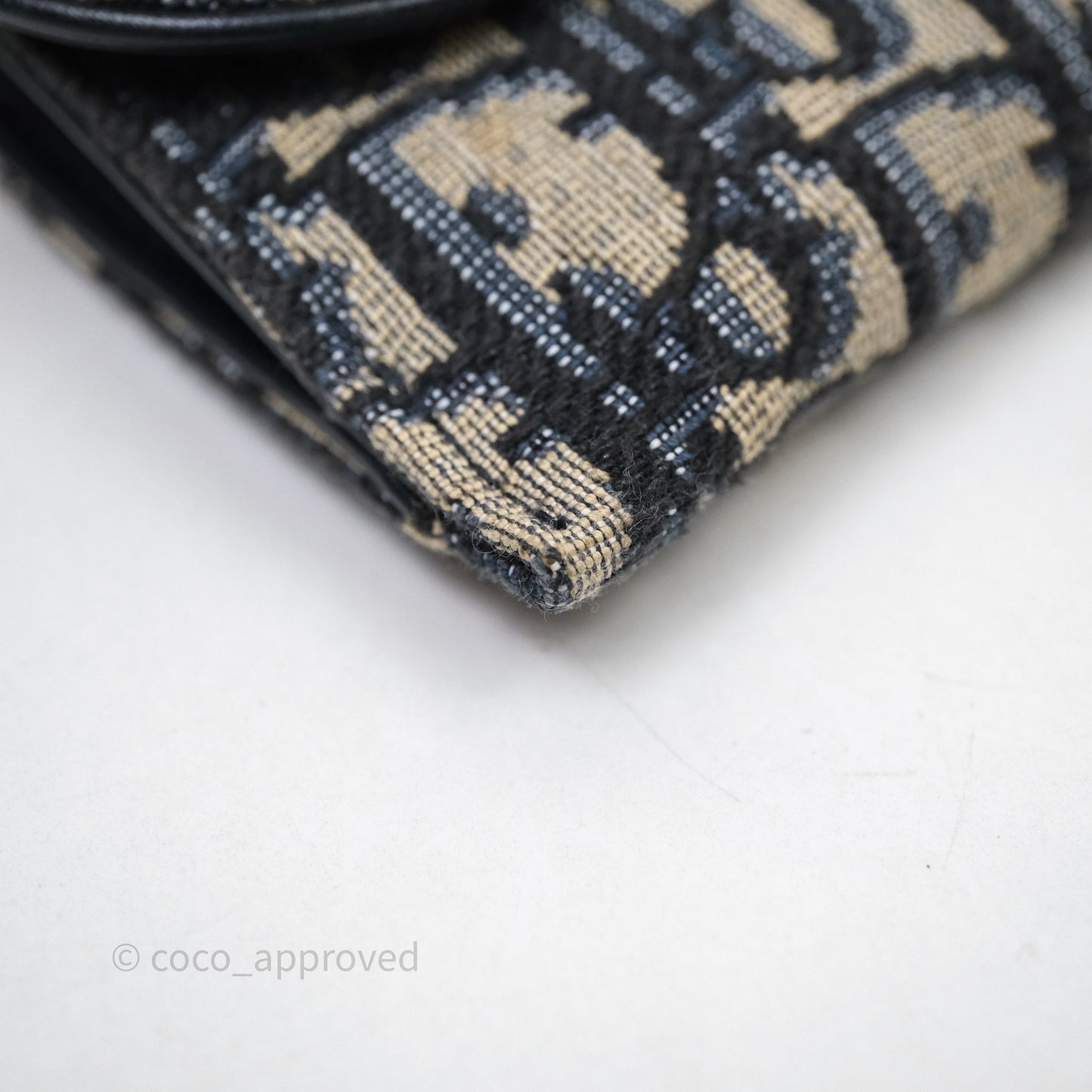 Christian Dior Small Saddle Pouch Wallet with Chain Blue Dior Oblique Jacquard