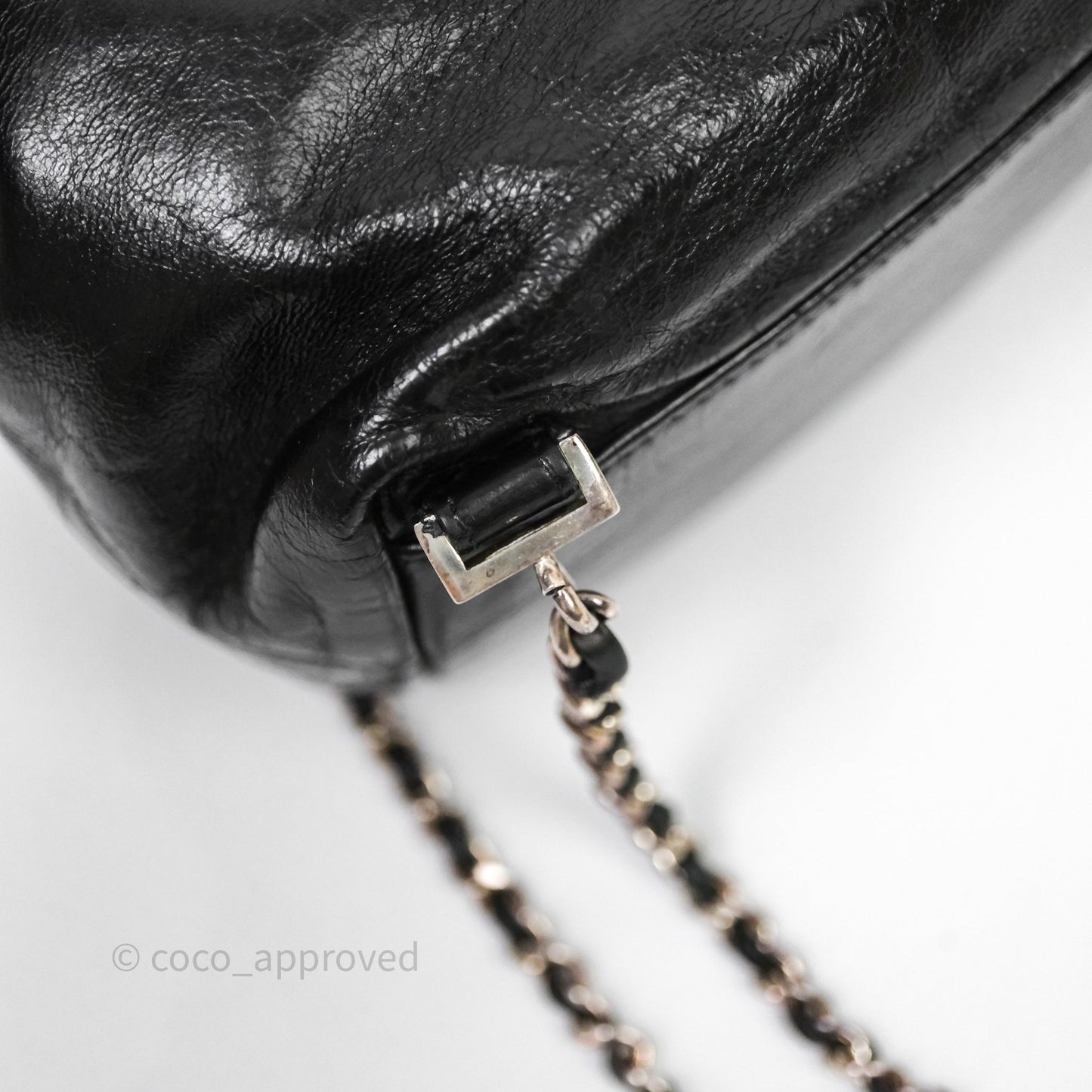 Chanel Vintage CC Drawstring Bag Black Calfskin Silver Hardware