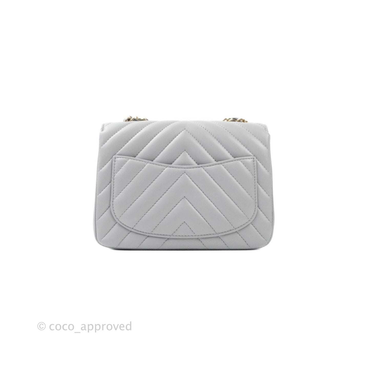 Chanel Mini Square Chevron Grey Lambskin Gold Hardware 20S