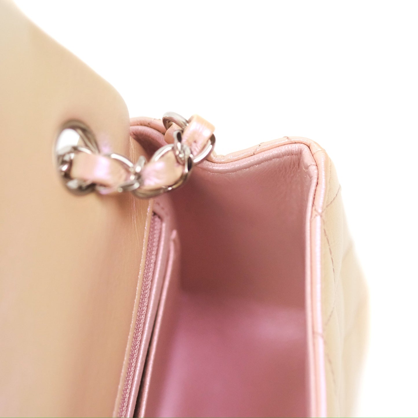 Chanel Quilted Mini Rectangular Iridescent Pink Calfskin Silver Hardware