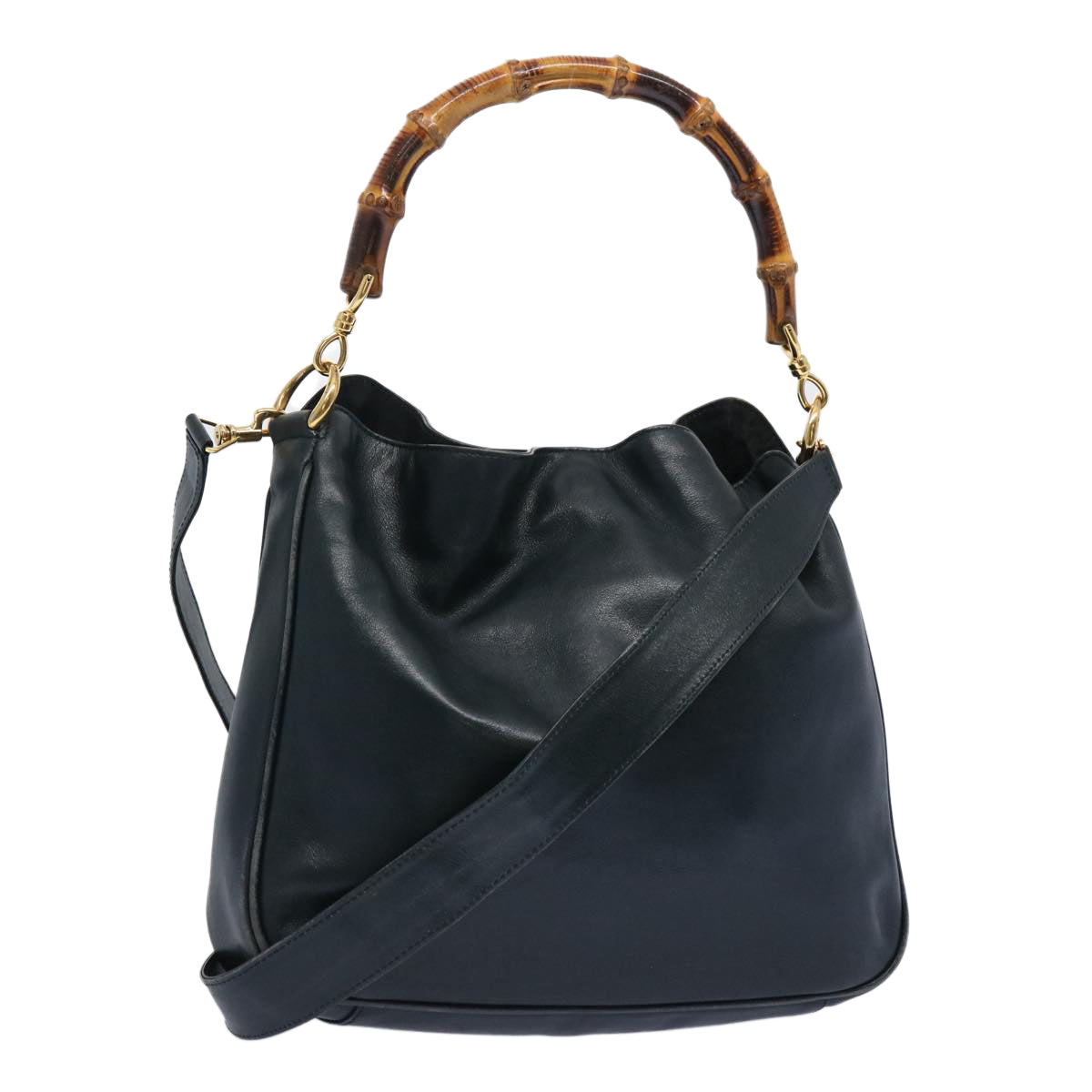GUCCI Bamboo Hand Bag Leather 2way Black 001 2113 1638  65100