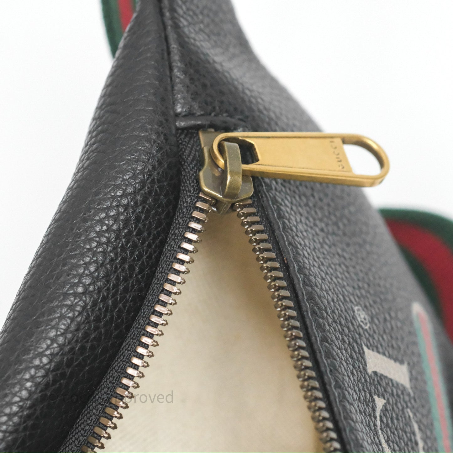 Gucci Logo Print Belt Bag Black Grained Calfskin