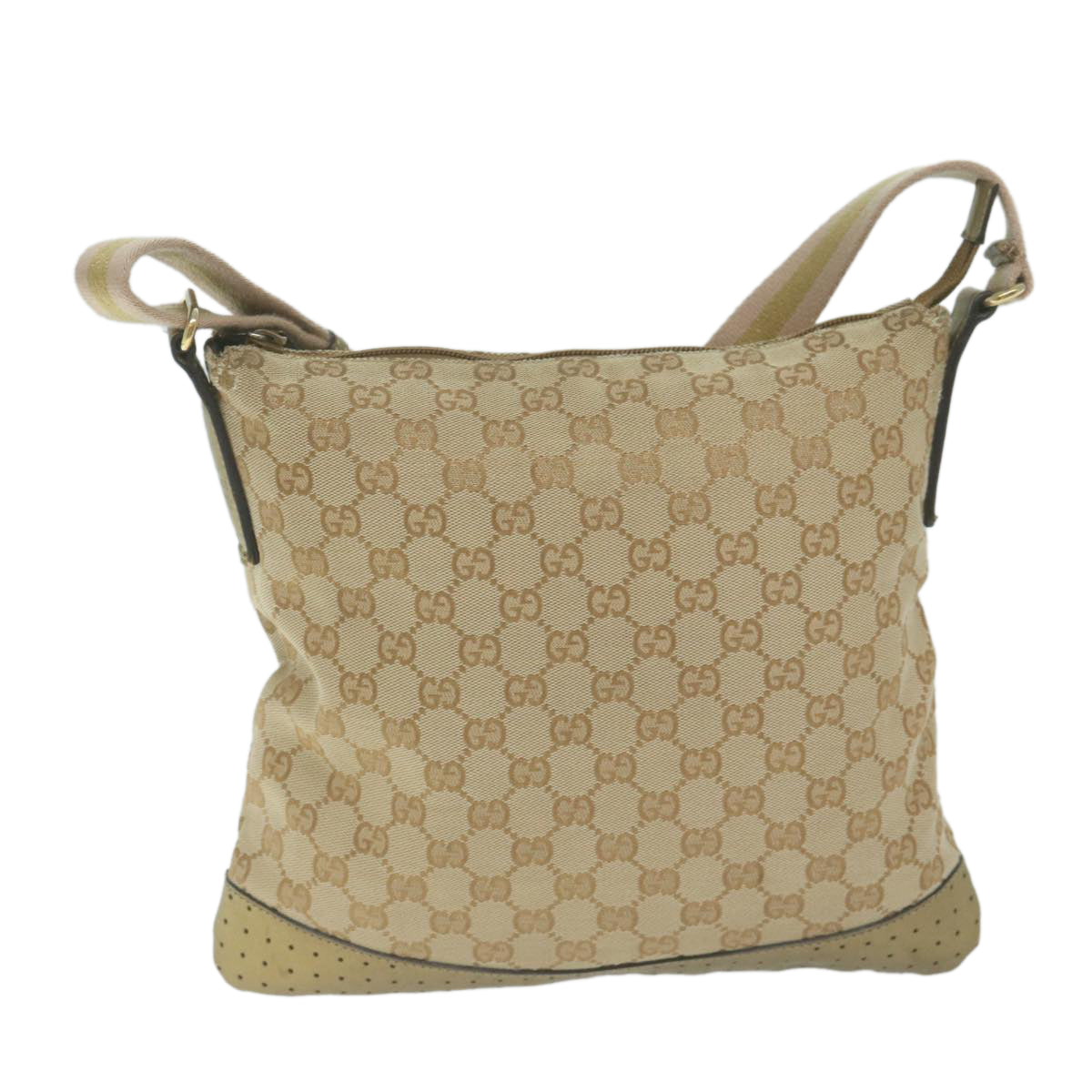 GUCCI GG Canvas Sherry Line Shoulder Bag Beige Gold Pink 145857  65168