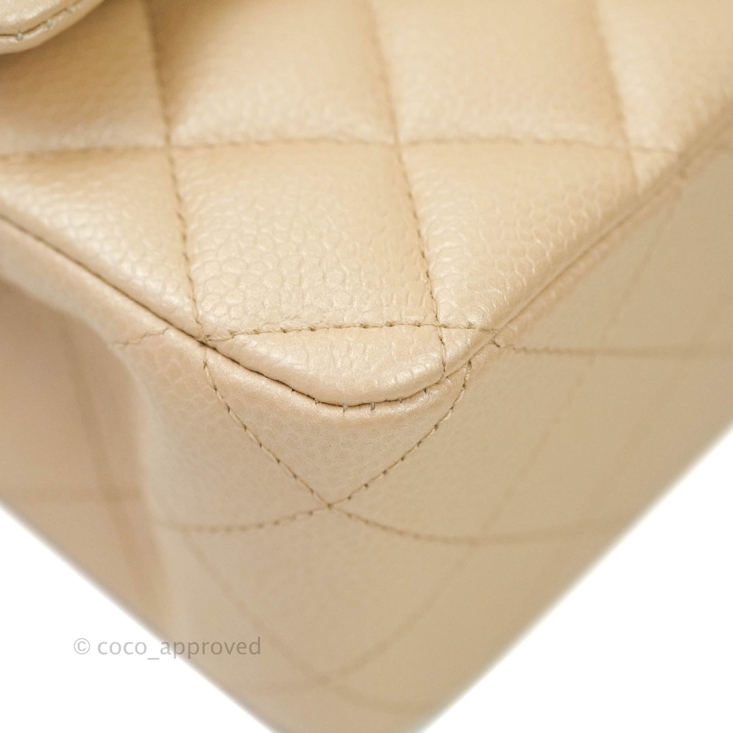 Chanel M/L Medium Double Flap Bag Iridescent Beige Caviar Silver Hardware