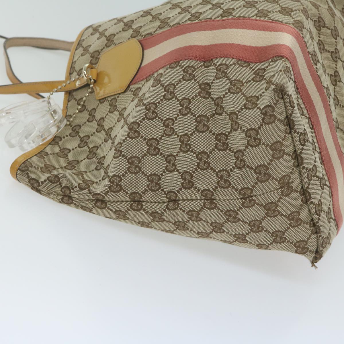 GUCCI GG Canvas Sherry Line Tote Bag Beige Red 211970  65171