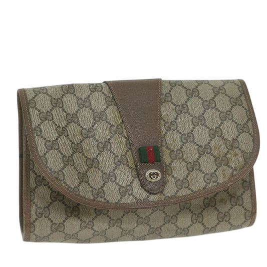 GUCCI GG Supreme Web Sherry Line Clutch Bag PVC Beige 89 01 030  65174