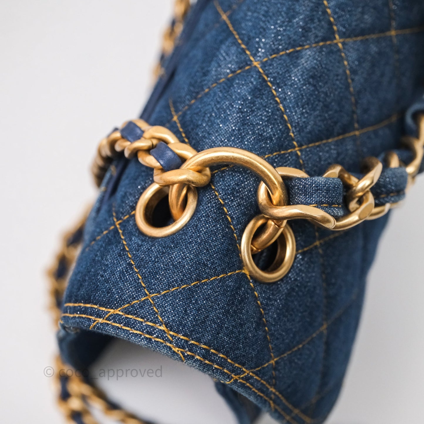 Chanel Square Flap Bag Denim Aged Gold Hardware