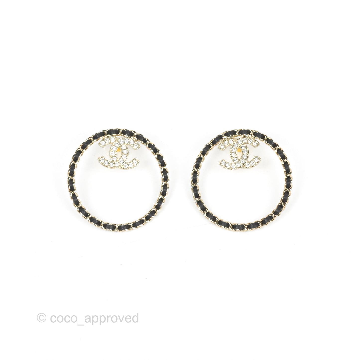 Chanel CC Crystal Round Woven Chain Earrings Gold Tone 22B