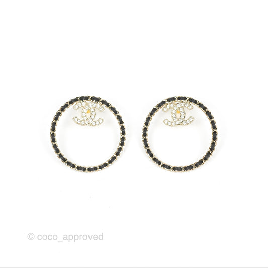 Chanel CC Crystal Round Woven Chain Earrings Gold Tone 22B