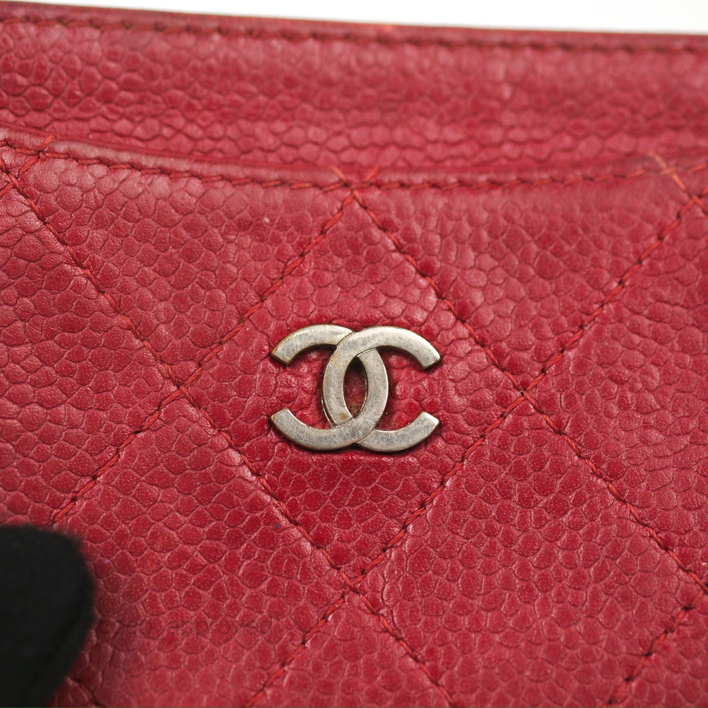 Chanel Classic Flat Card Holder Red Caviar Silver Hardware