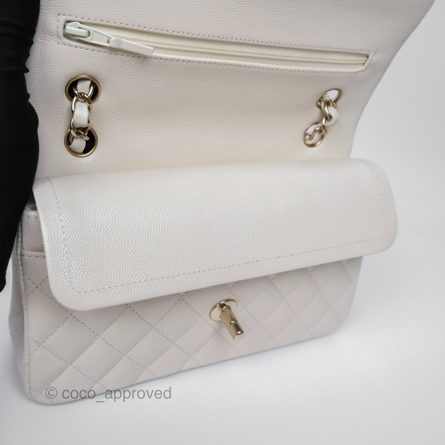 Chanel Small Classic Flap Quilted Ivory White Caviar Gold Hardware