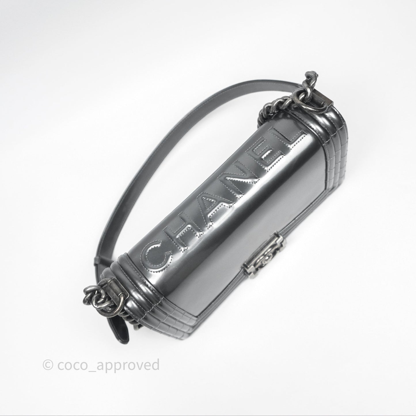 Chanel Medium Boy Metallic Dark Grey Iridescent Glazed Calfskin Ruthenium Hardware