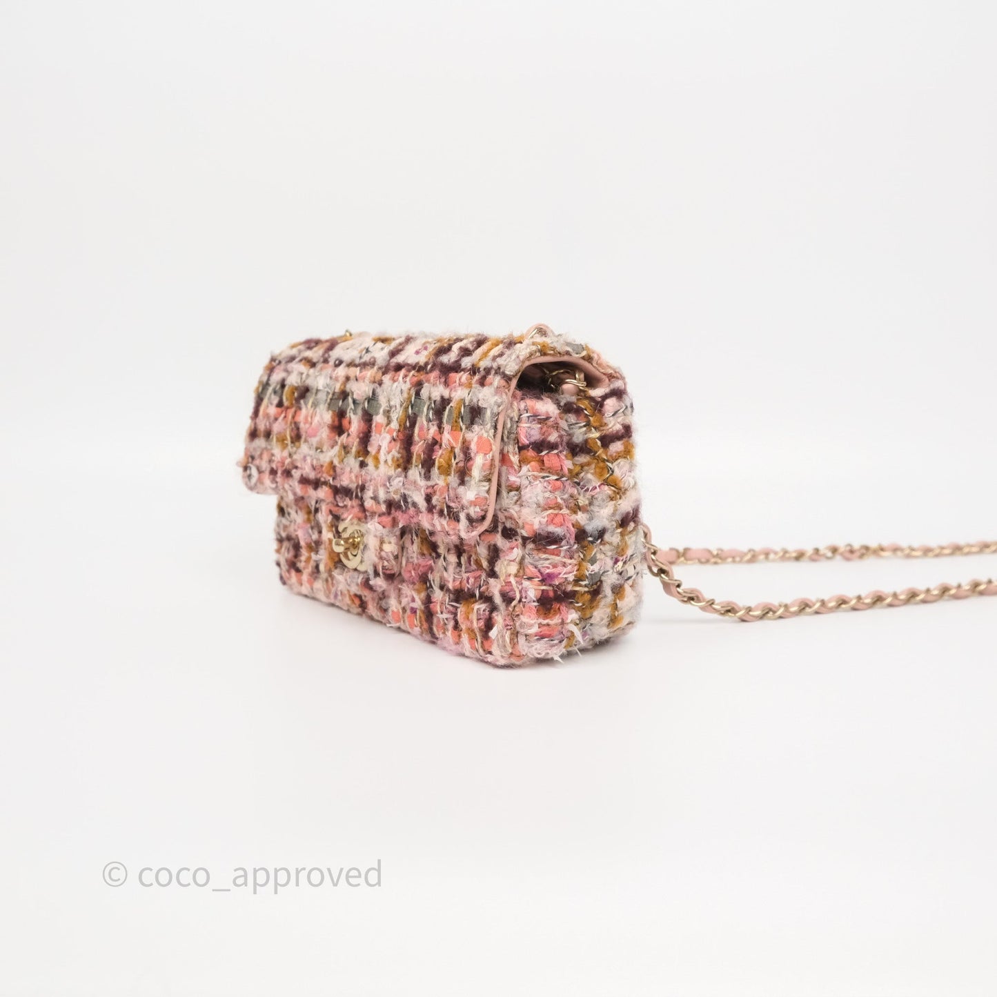 Chanel Mini Rectangular Pink Burgundy Tweed Gold Hardware 23K